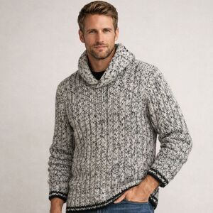 Grant Thomas Ragg Wool Sweater Mens Sz M VTG Black Chunky Shawl Collar Pullover